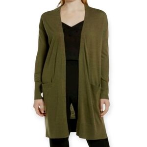 NWT Halogen Nordstrom Longline Olive Green Open Front Cardigan Sweater Sz Medium